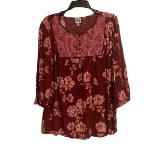 COMO Vintage, Kimono Bishop Sleeves, 5-Way Button Front Top, Multi, Medium